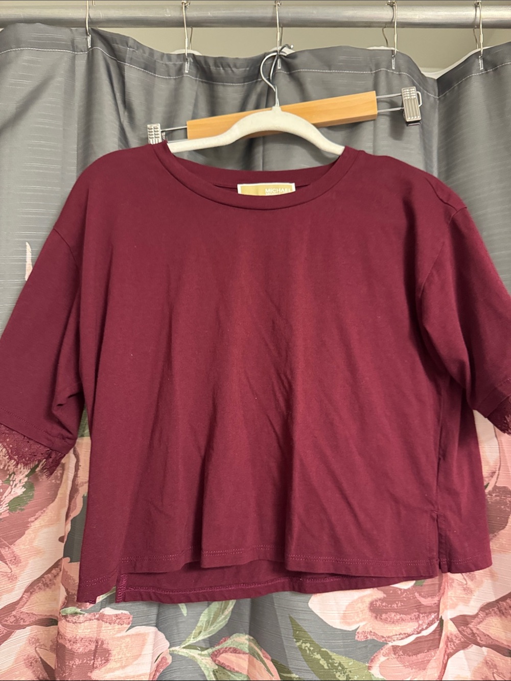 Michael Kors Burgundy Cropped Short-Sleeve Top
